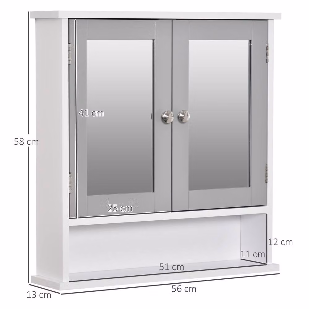 STILVORA Modern Grey Wall Mounted Bathroom Storage Cabinet with Glass Doors, Mirrors and Internal Shelves – 2
