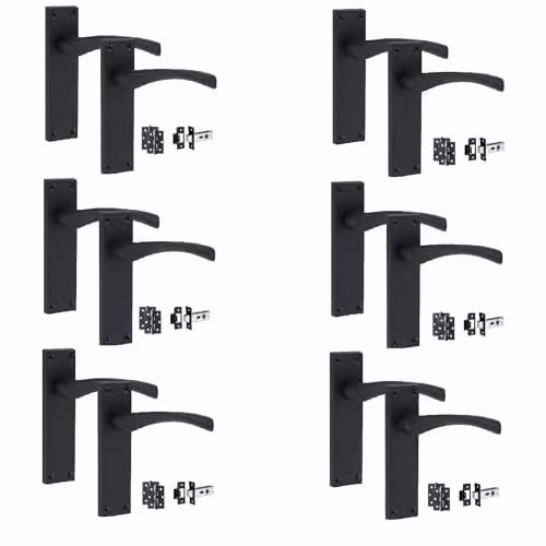 Golden Grace Victorian Scroll Astrid Door Handle Latch Set in Matt Black, 6 Sets – 1