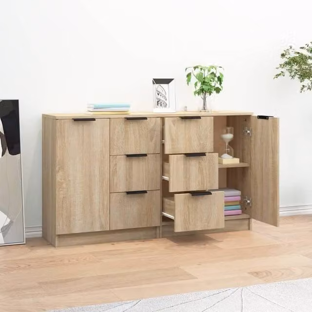 Berkfield Home Set of 2 Sonoma Oak Sideboards in Light Tan Beige, W/D/H: 60 x 30 x 70 cm