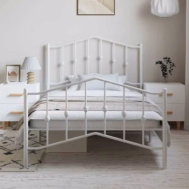 Berkfield Home Metal Bed Frame with Headboard and Footboard in White, W/D/H: 100 x 200 cm