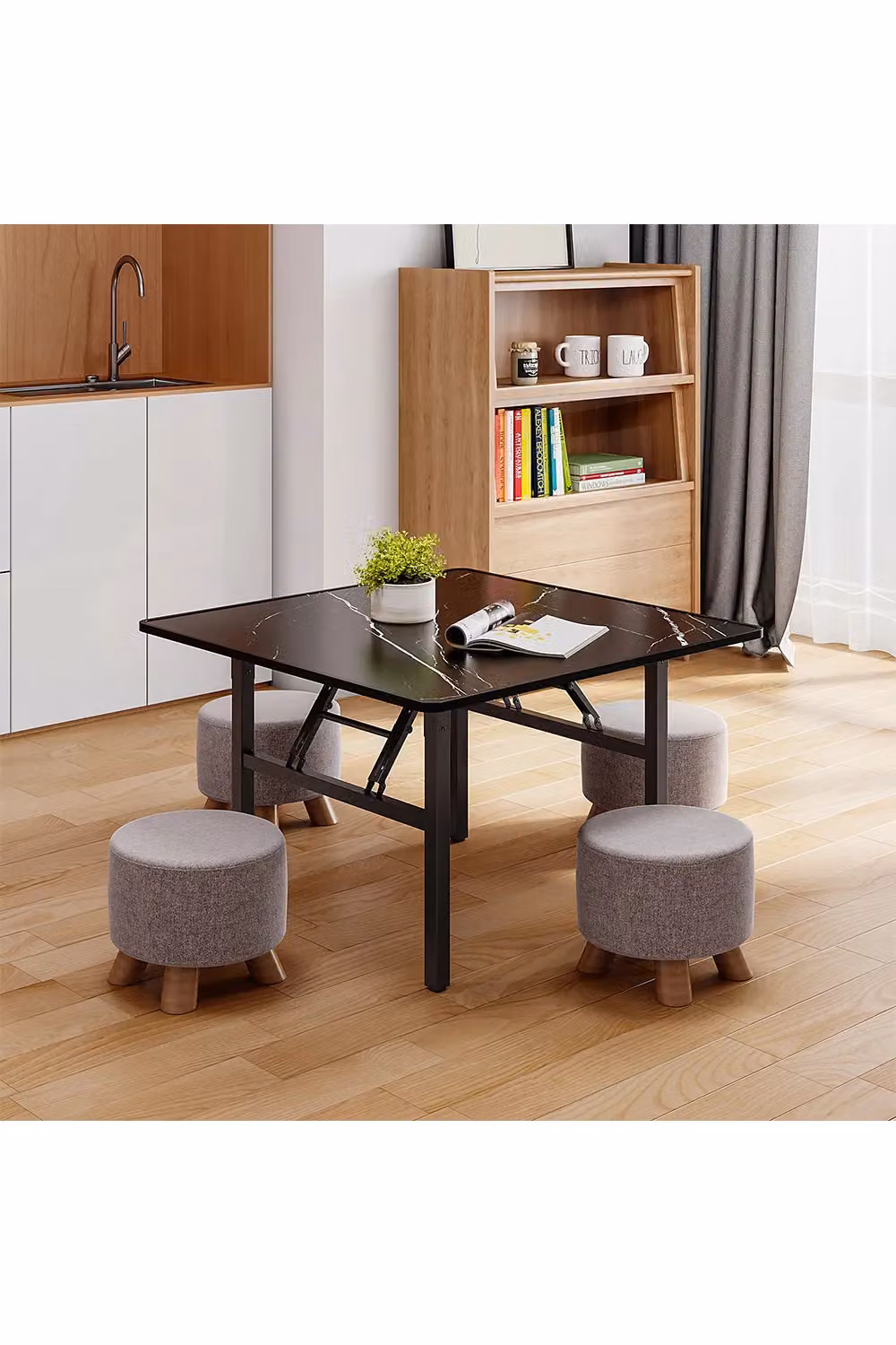 Living and Home Square Foldable Coffee Table with Black and White Marble Effect Top, W: 80 cm, D: 80 cm, H: 51 cm – 3
