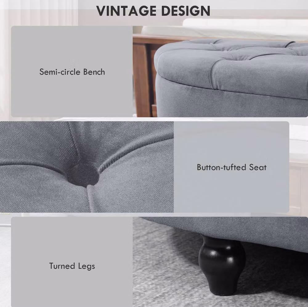 STILVORA Grey Velvet Ottoman Storage Bench – 6