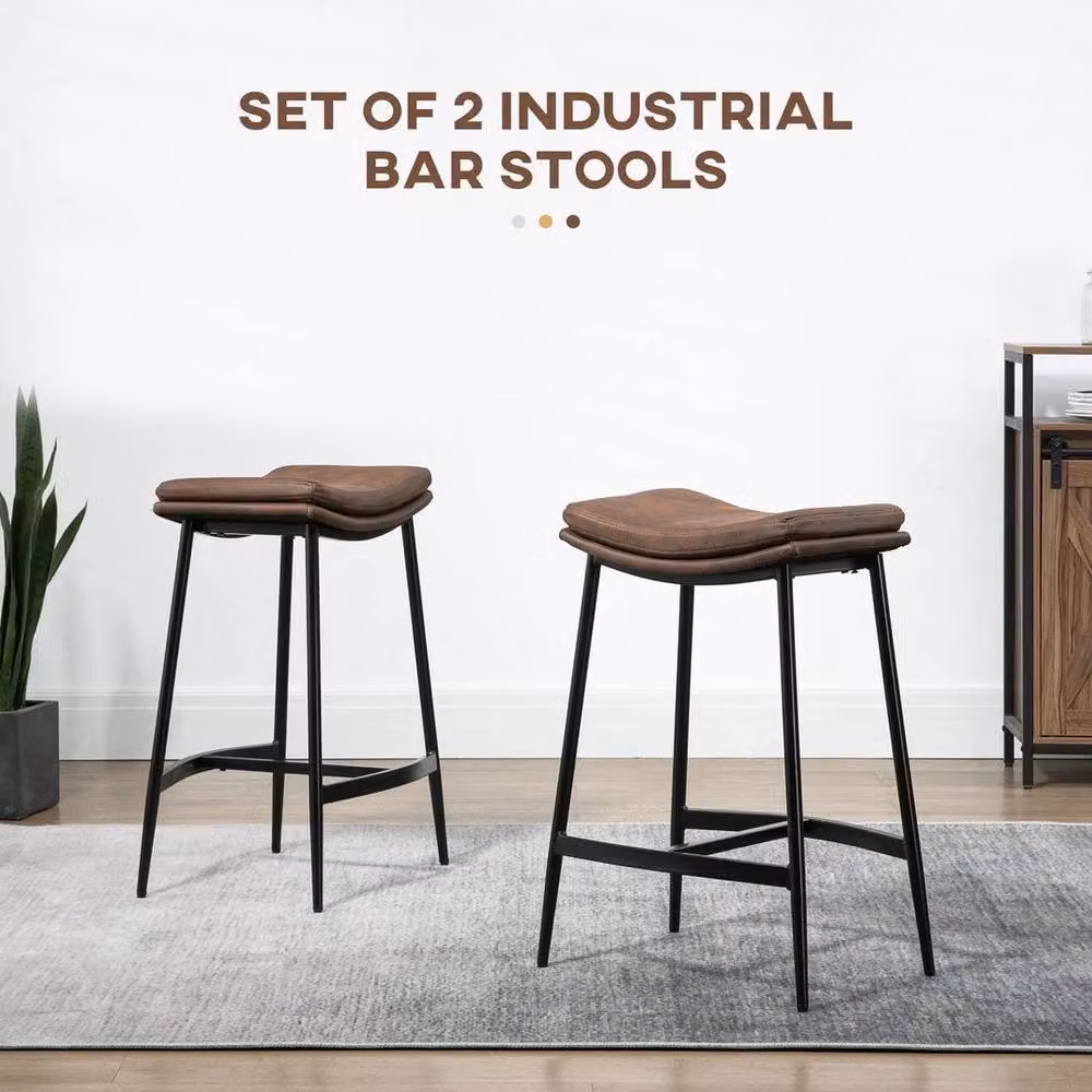FORGEVIO Set of 2 Brown Synthetic Leather and Metal Breakfast Bar Stools – 4