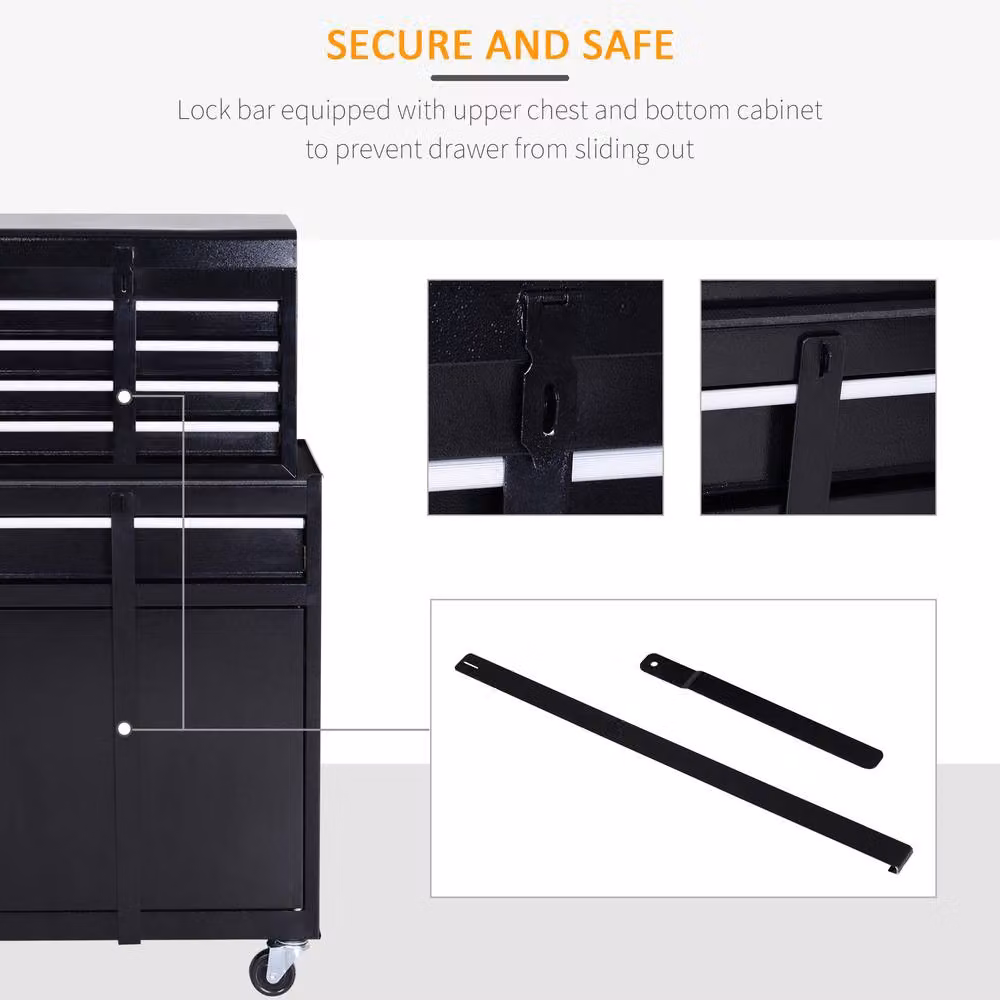 STILVORA Metal Tool Cabinet with Lockable Drawers and Wheels, Black – 8