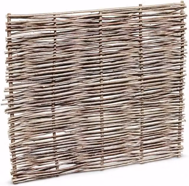 Natural Brown Woven Wood Top Bar Hazel Hurdle Fence Panel W: 182.88 cm, H: 152.4 cm