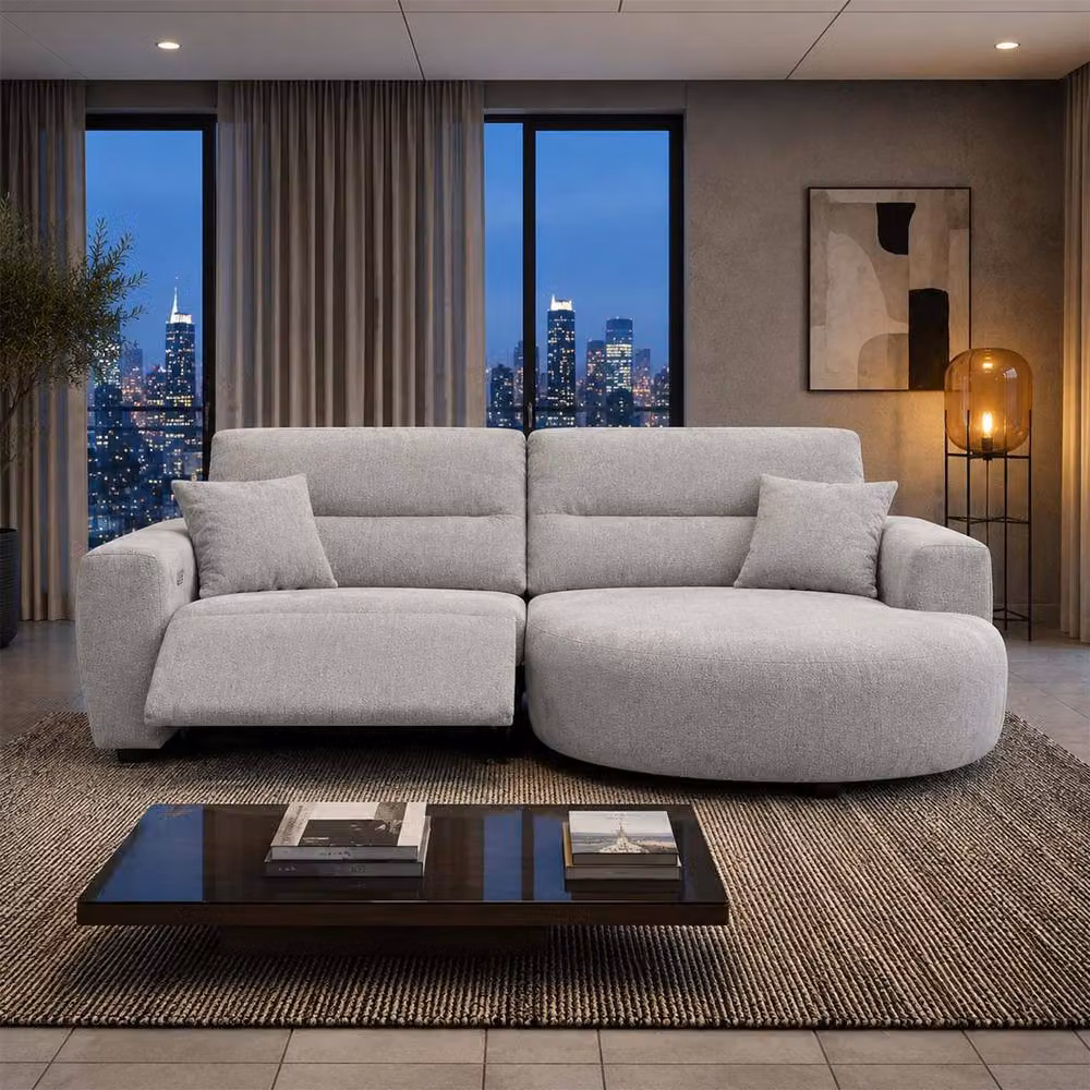 Furnishings For Less UK Denton Grey Right Hand Electric Recliner Chaise Sofa in Chenille Fabric – 2