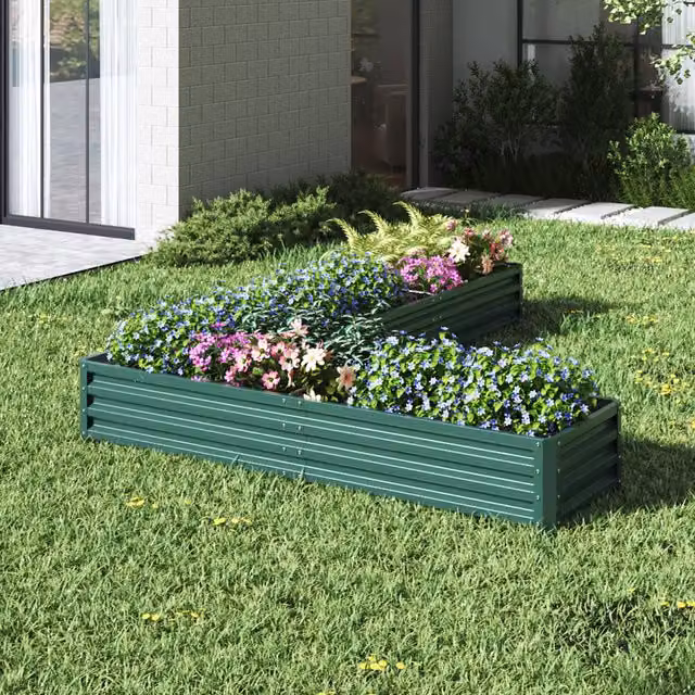 Breeins L-Shaped Metal Raised Garden Bed in Green