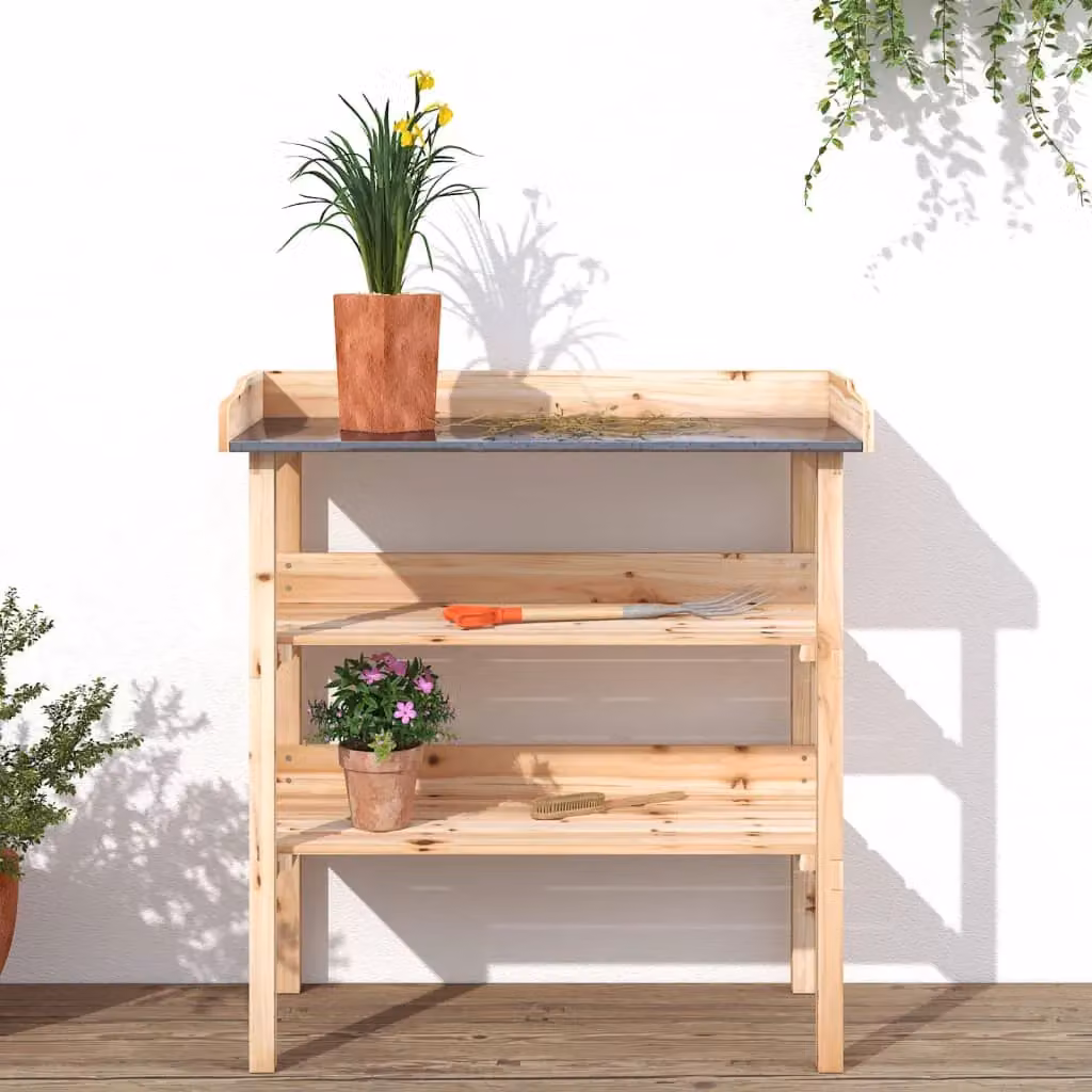 Berkfield Home Rustic Plant Table with Shelves, Brown Solid Wood and Metal, W: 78 cm, D: 38 cm, H: 82.5 cm – 2