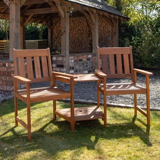 Samuel Alexander Rydal 2 Seater Wooden Garden Patio Love Seat and Table Set in Brown – 1
