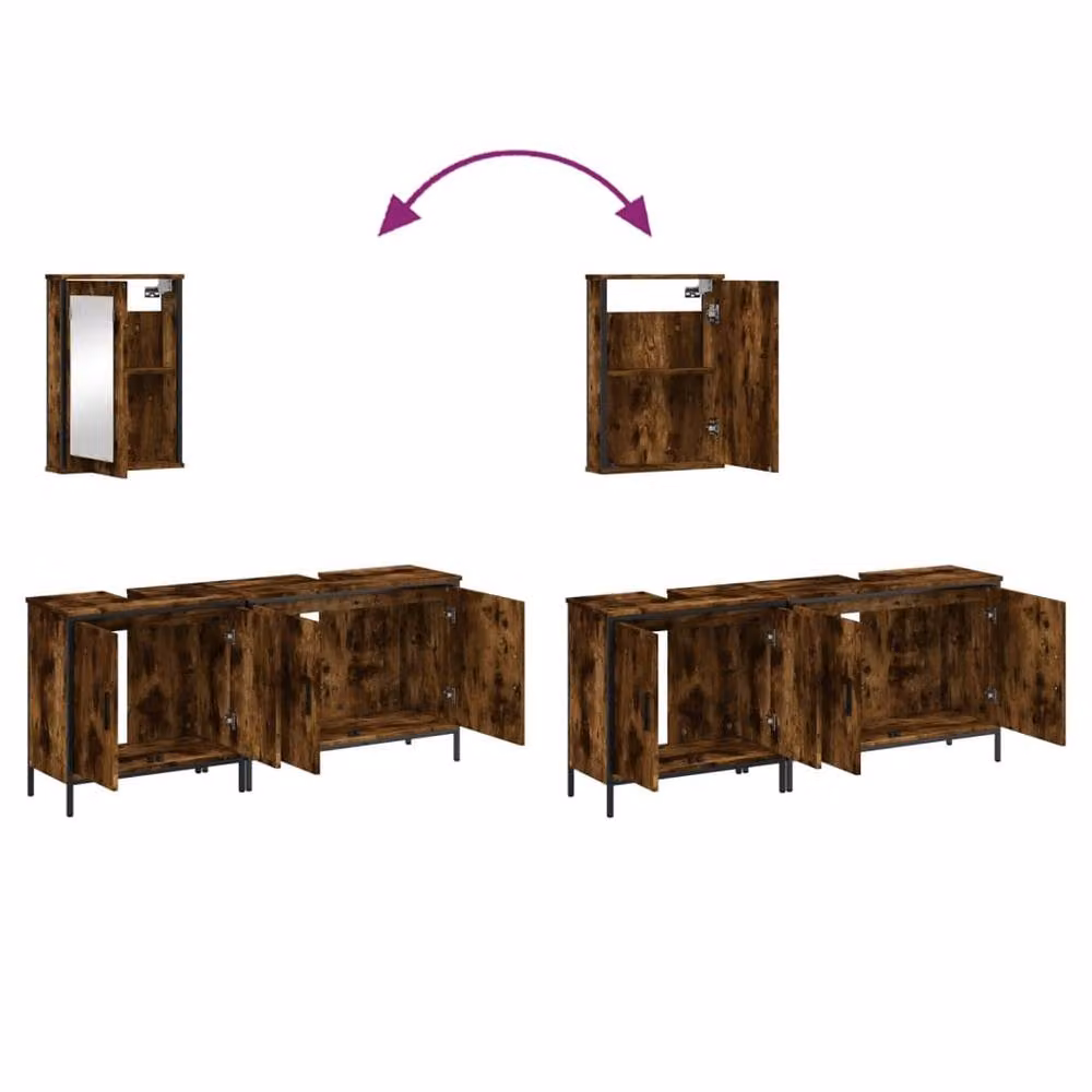 Berkfield Home 3 Piece Industrial Bathroom Furniture Set in Smoked Oak Brown – 4