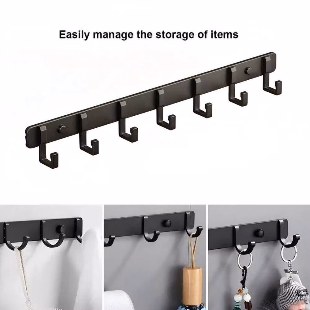 VOGREX Wall Mounted Coat Rack with 7 Hooks in Matt Black Metal – 2