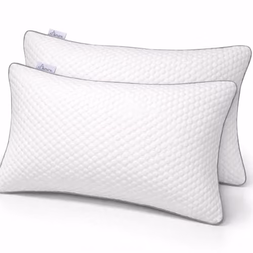 Aamira Premium Orthopaedic Shredded Memory Foam Pillows 2 Pack, White, W: 70 cm x D: 45 cm
