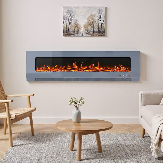 Living Star Wall Mounted and Recessed Electric Fireplace with Stand in Grey and Multicolour, Width: 182.9 cm