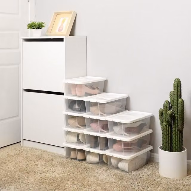 SONGMICS Set of 12 Transparent Plastic Stackable Shoe Storage Boxes with Lids