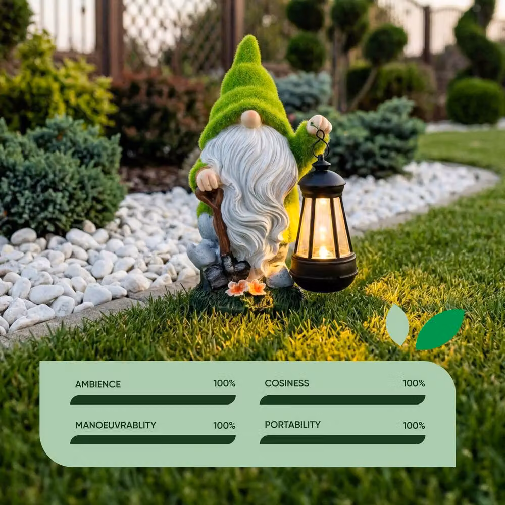 Gardenwize Solar Powered LED Garden Gonk Ornament with Lantern in Green and Multicolour – 5