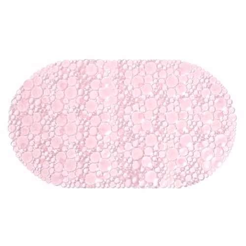OHS Non-Slip and Mould-Resistant Oval PVC Bath Mat in Pink, W/D: 70 x 35 cm