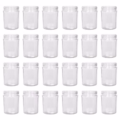 Argon Tableware Glass Jam Jars with Silver Screw Tops, Set of 24, 0.38 l, Transparent
