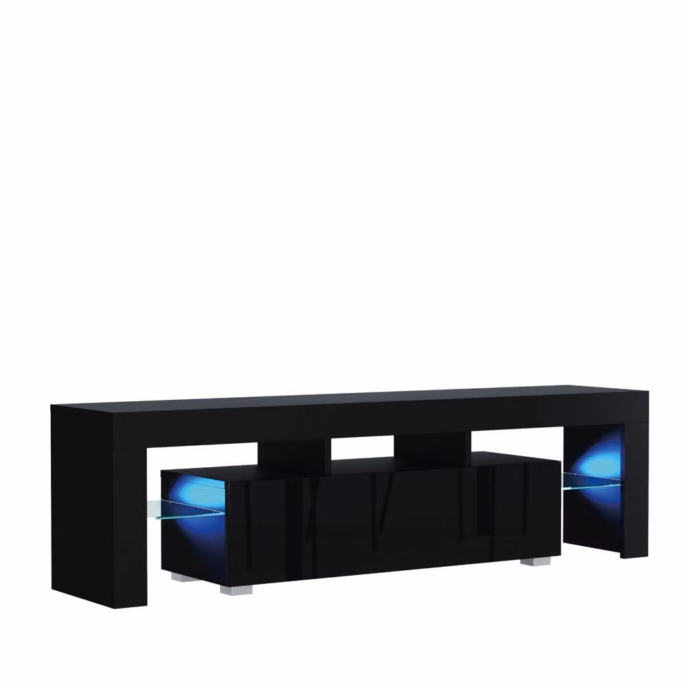 Creative Furniture Aria TV Unit, Black with Glossy Doors and LED Lights, W: 160 cm, D: 35 cm, H: 45 cm – 7