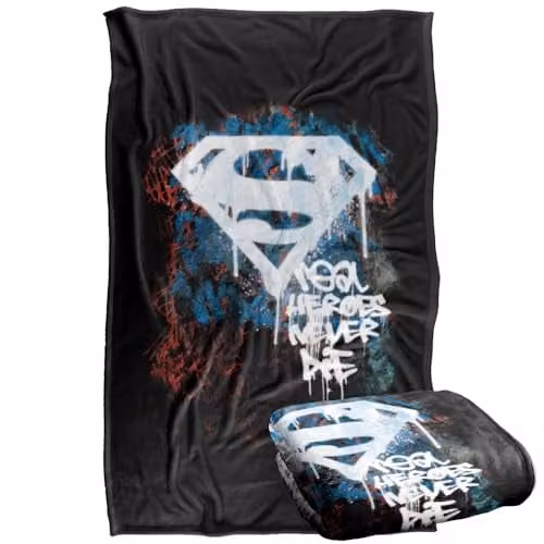 Warner Bros. Superman Real Heroes Never Die Super Soft Fleece Throw Blanket, Multicolour, W: 91 cm, D: 147 cm