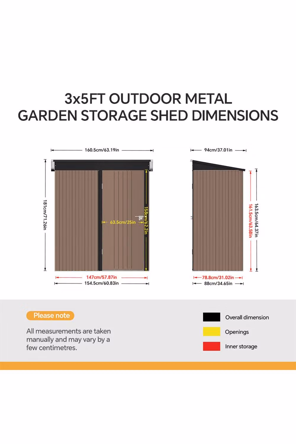 Garden Sanctuary Pent Metal Garden Storage Shed in Brown and Black, W/D/H: 91.44 x 152.4 x 181.0 cm – 4