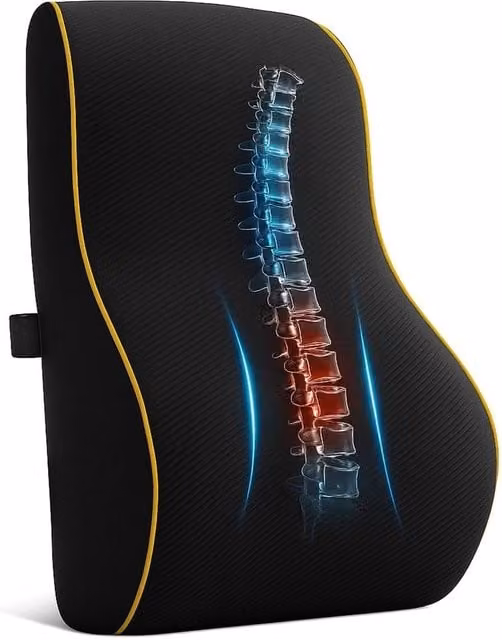 Nordara Black Contoured Memory Foam Lumbar Support Cushion for Office Chairs and Car Seats