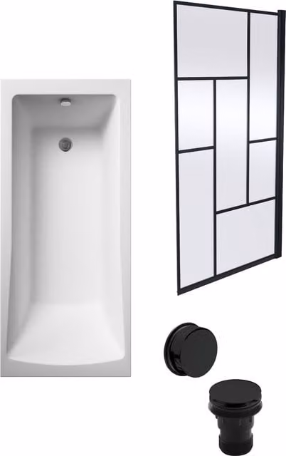 Balterley Square Rectangular Free Standing Bath with Leg Set, Abstract Screen and Waste, White, W: 170 cm, D: 70 cm