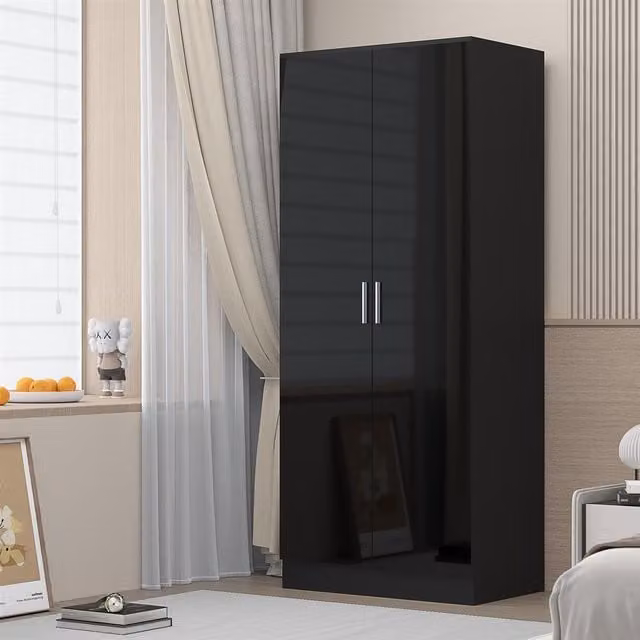 REFLECT 2 Door Wardrobe with Black High Gloss Front and Black Oak Matt Finish