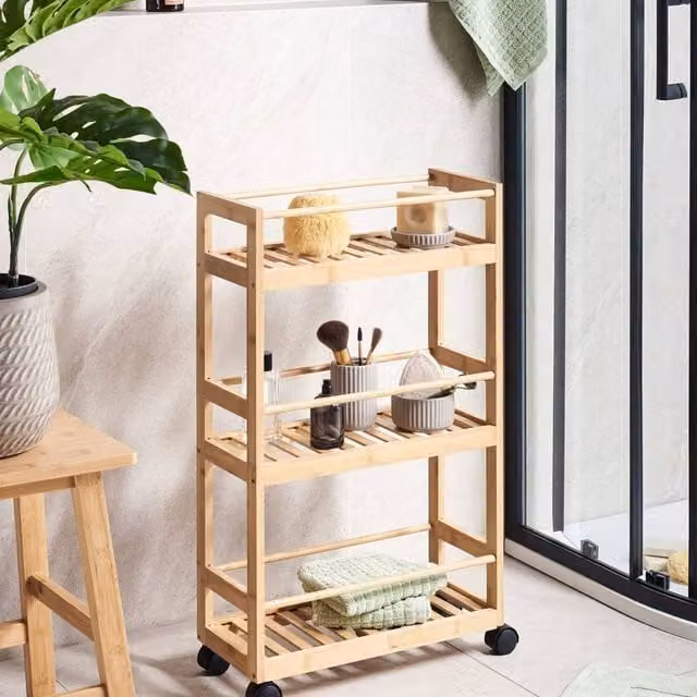 Wyld and Coco Bamboo Bliss 3-Tier Bathroom Trolley, Light Brown Bamboo – 1