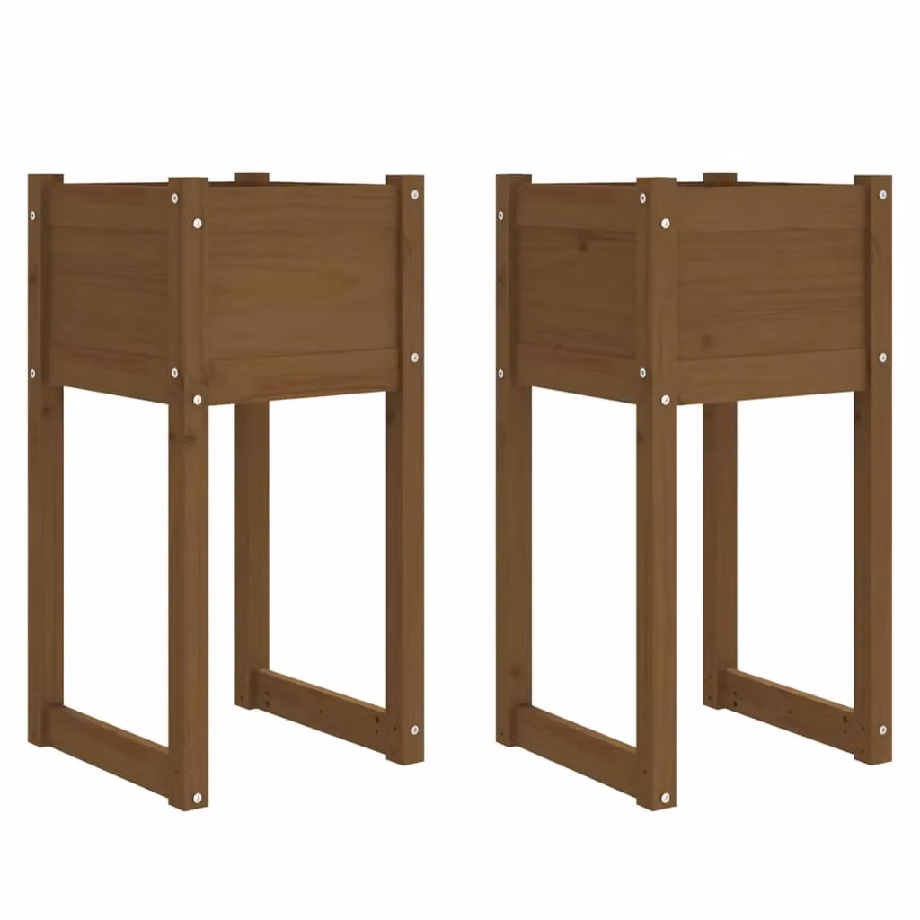 Berkfield Home Set of 2 Brown Wooden Pine Planters, W/D/H: 40 x 40 x 81 cm – 2