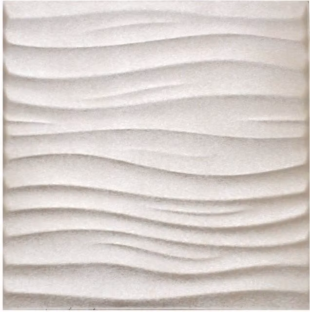 EnerJ Smart Pack of 4 Nile Wave 3D Geometric PU Leather Wall Panels in White
