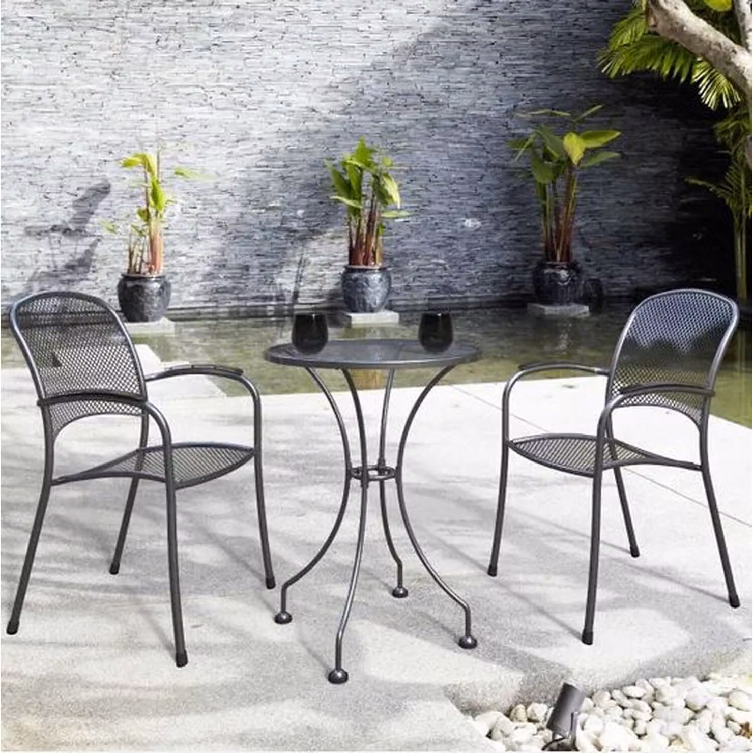 Pacific Lifestyle Carlo Patio Bistro Set for 2 with Round Metal Table and Chairs in Grey – 3