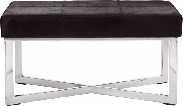 Orsina Grey Genuine Leather Upholstered Bench with Black Stainless Steel Base