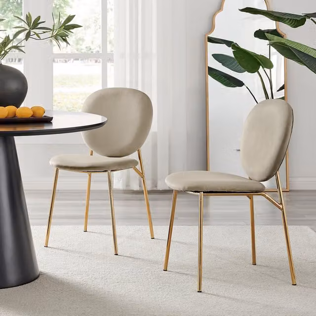 FurnitureboxUK Set of 2 Ivy Modern Velvet Dining Chairs in Taupe with Gold Legs