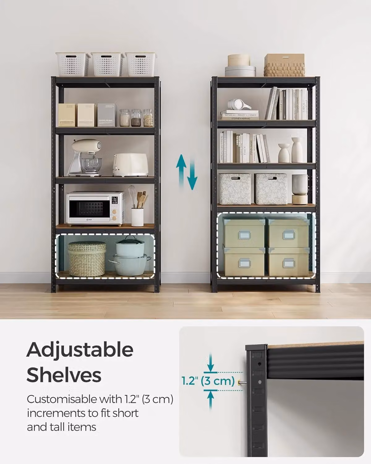SONGMICS Heavy Duty Steel Shelving Unit with 5 Tool Free Tiers, Dark Brown, H: 180 cm, W: 90 cm – 4
