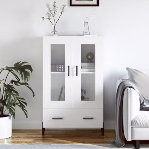 vidaXL Modern White Highboard with Glass Doors and Internal Shelves, W/D/H: 69.5 x 31 x 115 cm – 2