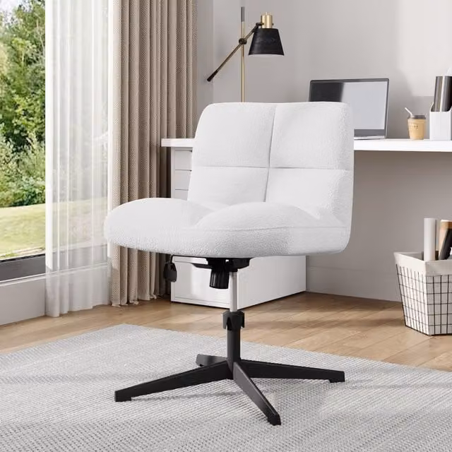 Livingandhome White Boucle Teddy Fleece Lounge Chair with Metal Frame