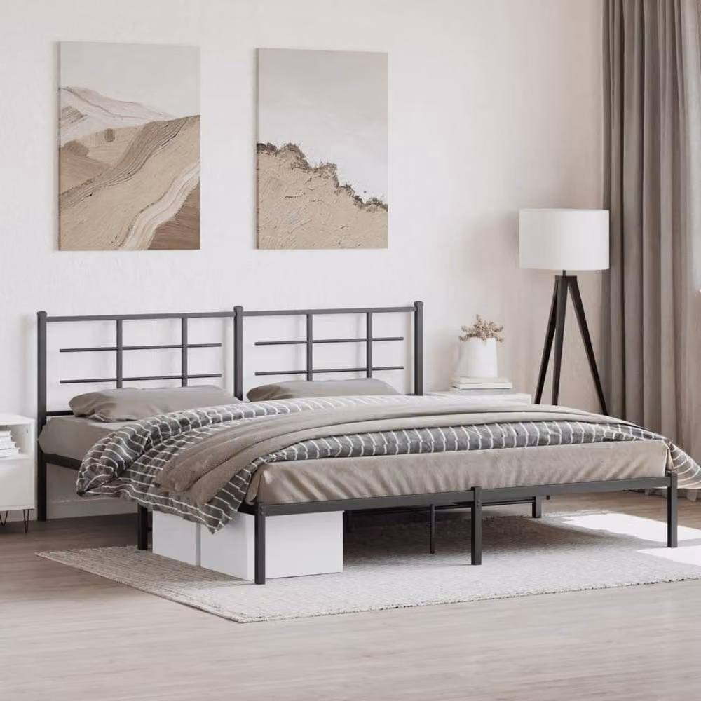 Berkfield Home Metal Bed Frame with Headboard in Black 193 x 203 cm – 2