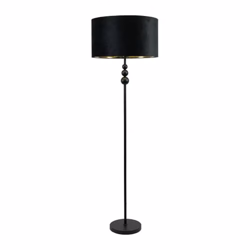 ValueLights Marissa Black Stacked Ball Floor Lamp with Gold Inner Shade and Warm White Bulb