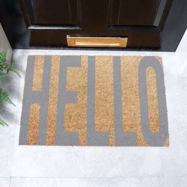 Artsy Mats Grey Hello Doormat, W: 60 cm, D: 40 cm