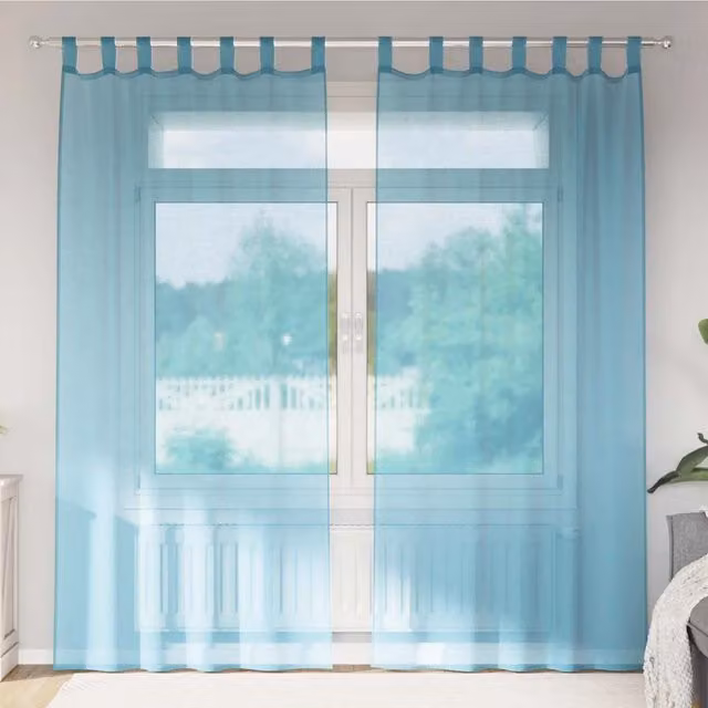 Berkfield Home Turquoise Voile Fabric Panel Curtains with Rod Pockets, 2 Pack – 1