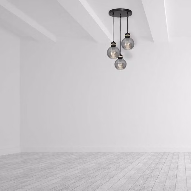 Milagro Omega Pendant Lamp in Black and Gold with 3x E27 Glass Spheres, Diameter: 30 cm