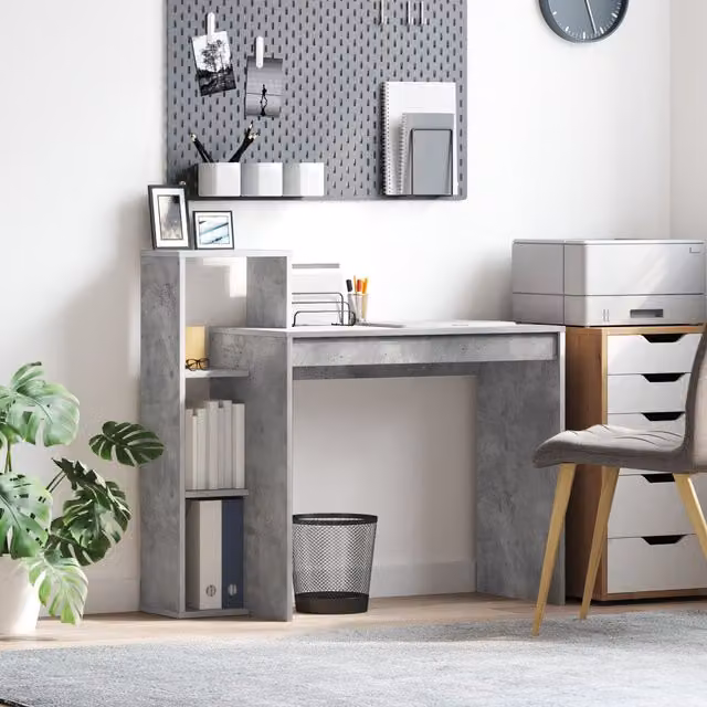 Berkfield Home Writing Desk in Grey Concrete-effect Laminate and Engineered Wood