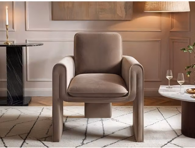 Solace+Co Modern Brown Velvet Tub Accent Chair with Armrests