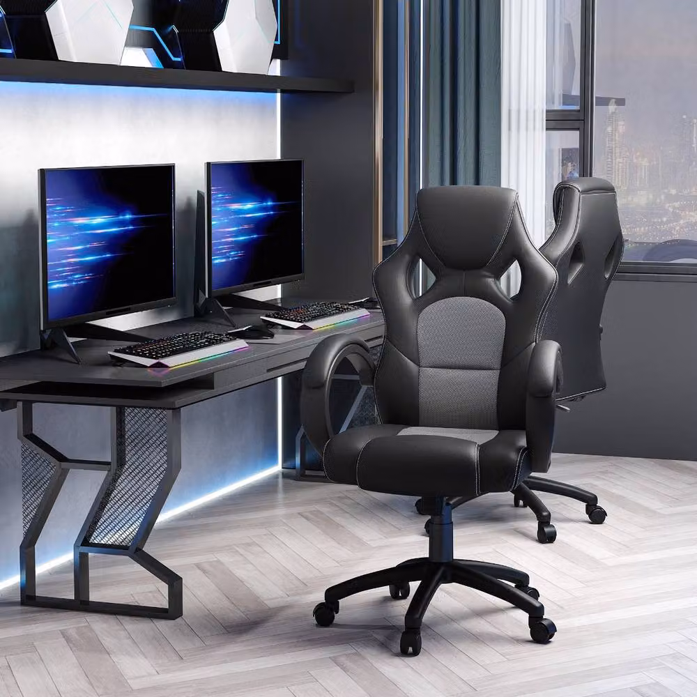 Rolipo Grey Faux Leather Swivel Task Chair for Home Office – 4