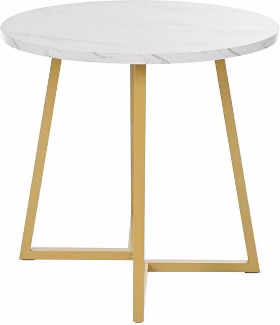 VOGREX Round White Marble Effect Dining Table with Gold Metal Legs for 4 People
