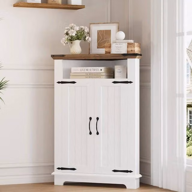 Havendro Small Freestanding Corner Bathroom Cabinet with Hinged Door in White – 1