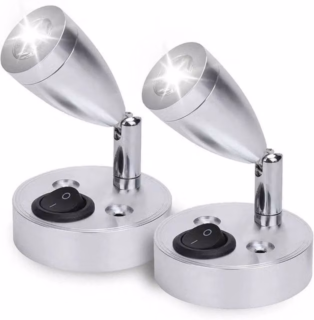 VOGREX 2-Piece Silver LED Adjustable Wall Spot Reading Lights