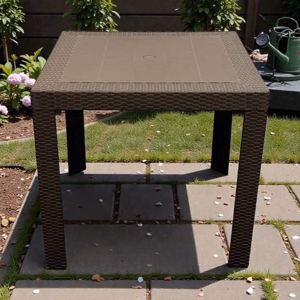 NESTLUNE Brown Wicker Garden Table for Terrace and Patio, W/D/H: 100 x 80 x 15 cm – 3