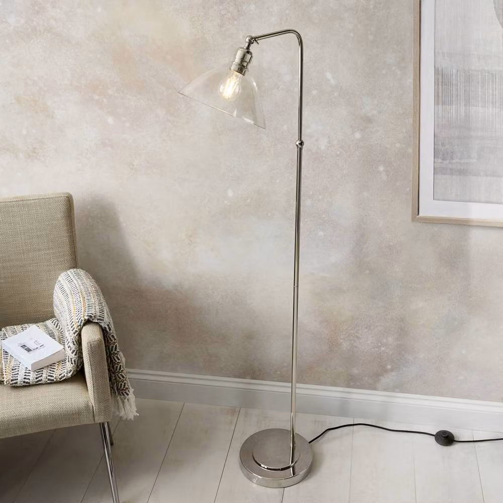 Netlighting Bellora Adjustable Glass Floor Lamp in Silver with Transparent Glass and E27 LED Socket – 2