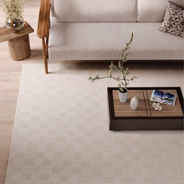 The Rug House Checkerboard Scandinavian Rectangular Area Rug, Beige, W: 80 cm, L: 150 cm